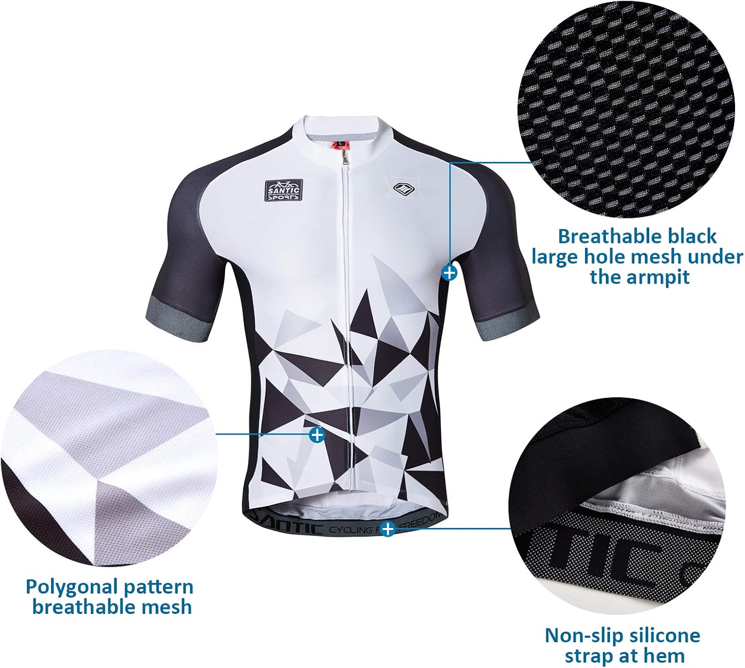 Santic Cycling Jerseys Men's Short Sleeve Bike Shirts Full Zip Bicycle Jacket with Pockets : Clothing