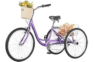 TFONSIGI Adult Tricycles, 7 Speed Tricycle for Adults, 20/24/26 inch 3 Wheel Bikes with Front & Rear Basket, Trike for Women Men, Without Mudguard