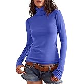 Darong Womens Striped Turtleneck Shirt Long Sleeve Undershirts Ribbed Slim Fit Top Fitted Basic Tees
