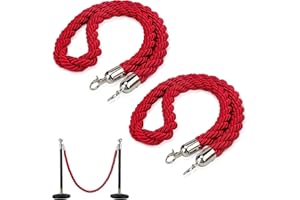 XINLTC 2pcs Red Stanchion Twisted Rope, 5 Feet Crowd Control Safety Barriers with Polished Silver Hooks, Thick Stanchion Queue Barrier Rope for Carpet Events Movie Theaters Grand Openings