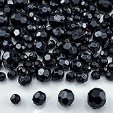 Honkoolly 850pcs Acrylic Round Faceted Beads 6mm 8mm 10mm 12mm Faceted Round Spacer Beads for Bracelets Necklace Earring DIY Jewelry Making Craft(Black)
