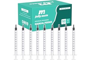JollyMate 50 Pack 1ml Syringes for Liquid, 1cc Oral Syringes without Needle with Cap Individually Wrapped for Pet Feeding, Scientific Labs, Measuring Liquids, Oil & Glue Dispenser