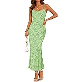 ZESICA Women's Summer Floral Spaghtti Straps Midi Dress 2026 Bodycon Sleeveless Square Neck Casual Beach Long Dresses