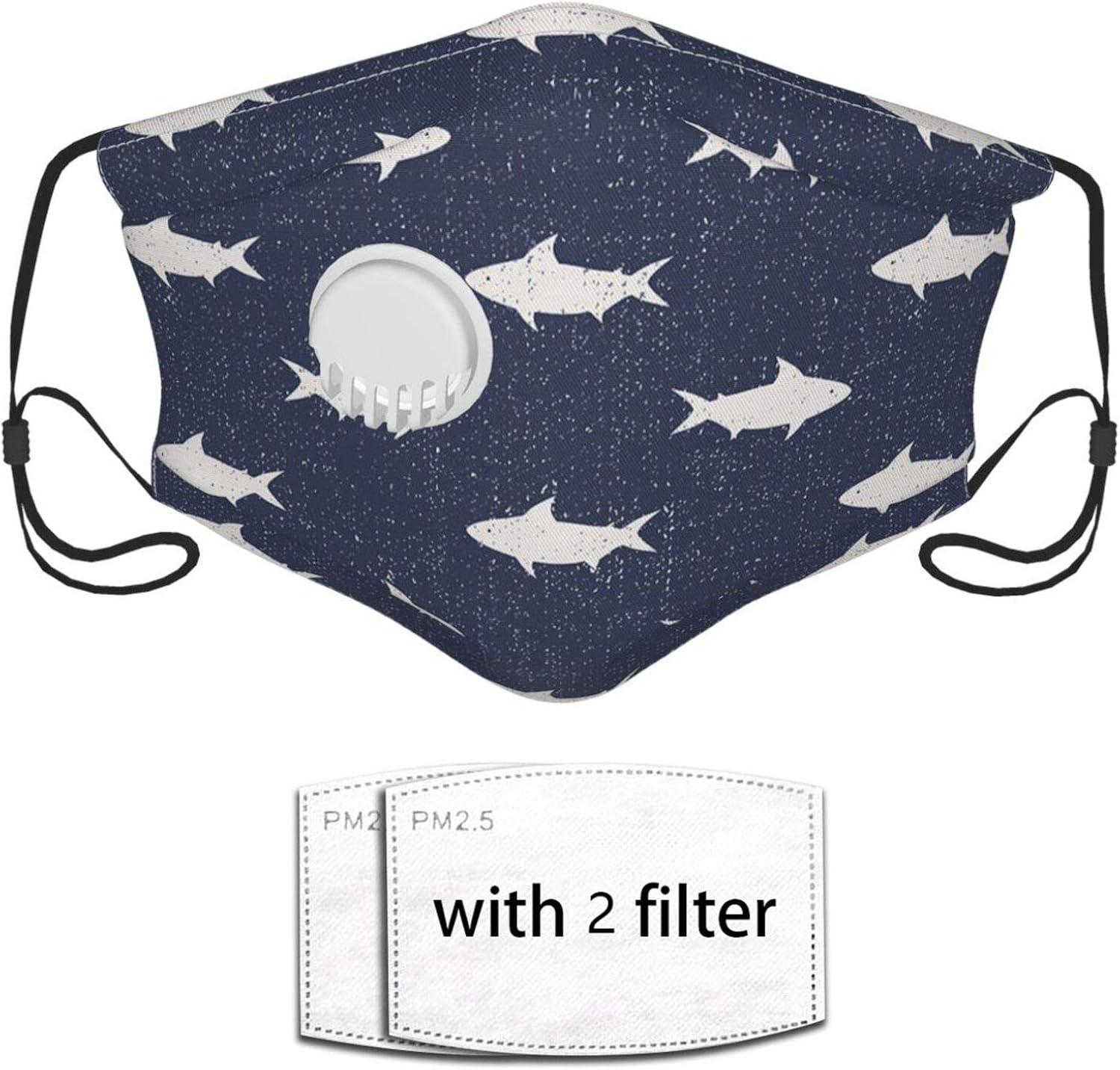Sharks Cloth Face Mask Reusable with 2 PM 2.5 Filters, Washable