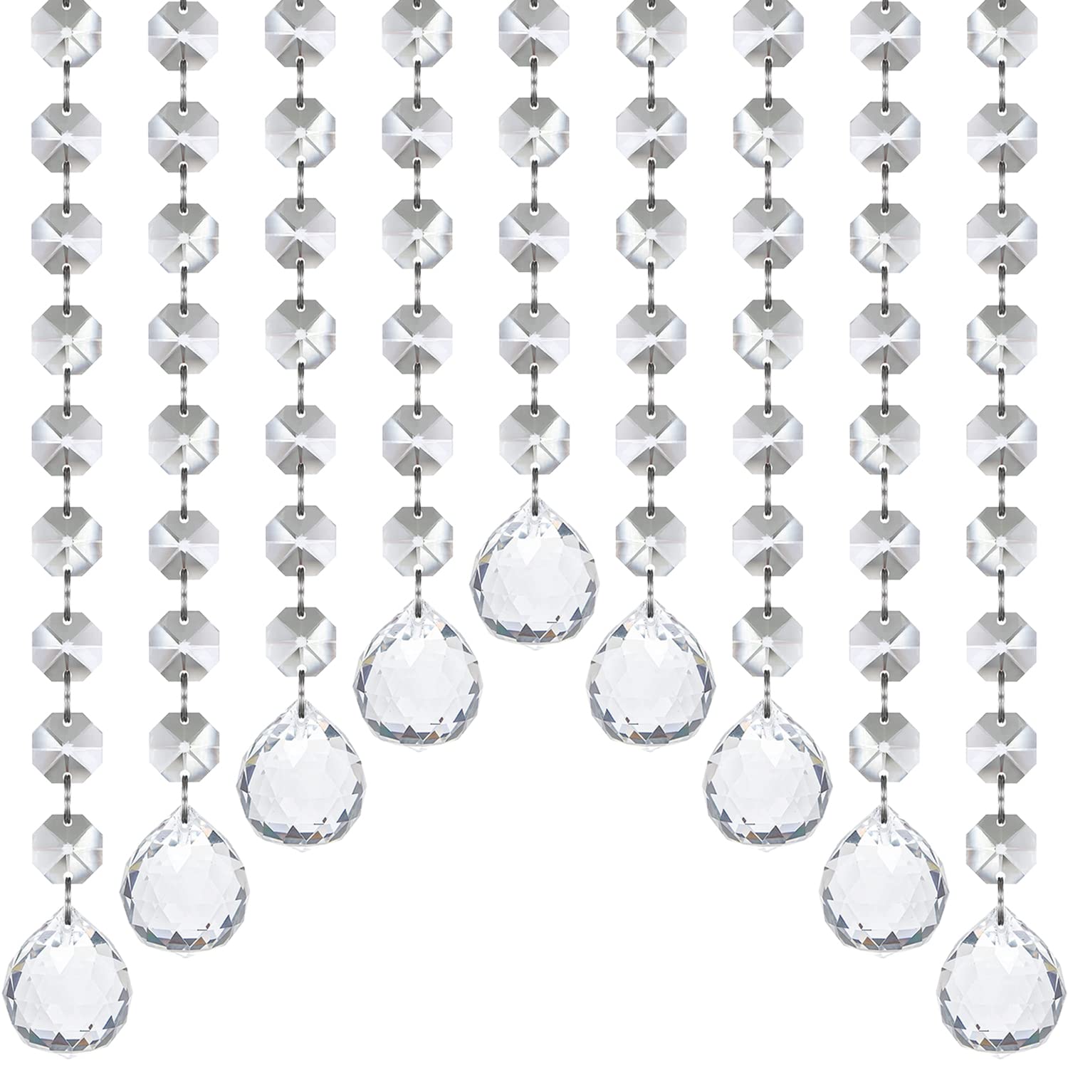 Photo 1 of Jishi 33ft Crystal Garland Strands, String of Beads w/Crystal Ball Prism Pendant, Hanging Crystals for Decoration for Centerpieces Chandeliers Christmas Ornaments, Clear Acrylic Diamond Beaded Chains