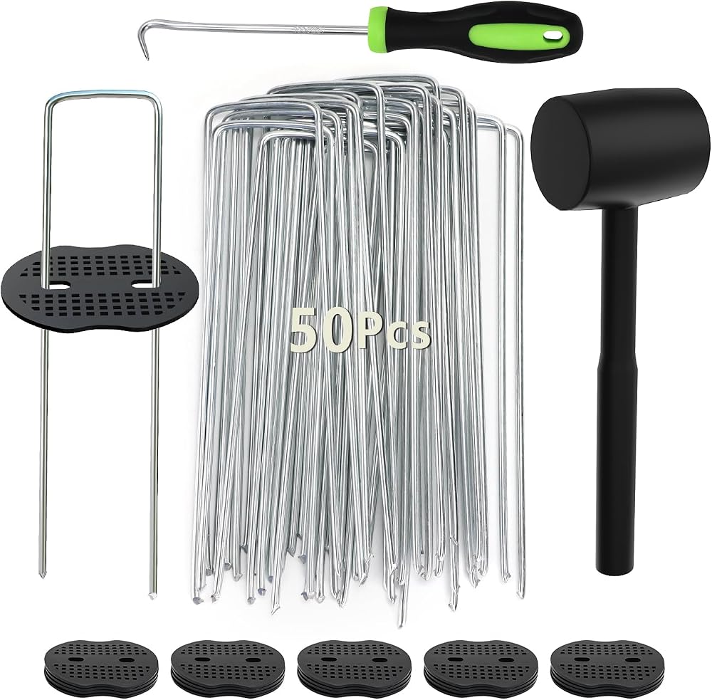 Wohohoho 50 Weed Control Membrane Pegs 50 Buffer Washers Garden Set
