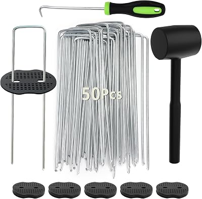 Wohohoho 50 Weed Control Membrane Pegs 50 Buffer Washers Garden Set