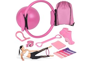 Pilates Ring Essentials Kit 13pcs for Women,Pilates Equipment Set with Magic Circle Ring,Yoga Ball,Resistance Bands,Stretchin