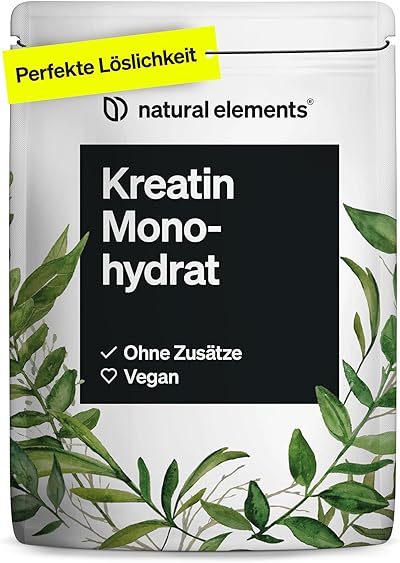 natural elements Creatin Monohydrat – 500g ultrafeines Pulver (Meshfaktor 200) – 166 Portionen reines Kreatin – hochdosiert – vegan, ohne unnötige Zusätze – in Deutschland entwickelt & laborgeprüft