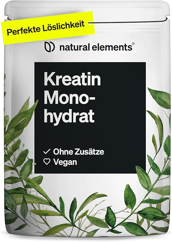 natural elements Creatin Monohydrat – 500g ultrafeines Pulver (Meshfaktor 200) – 166 Portionen reines Kreatin – hochdosiert – vegan, ohne unnötige Zusätze – in Deutschland entwickelt & laborgeprüft