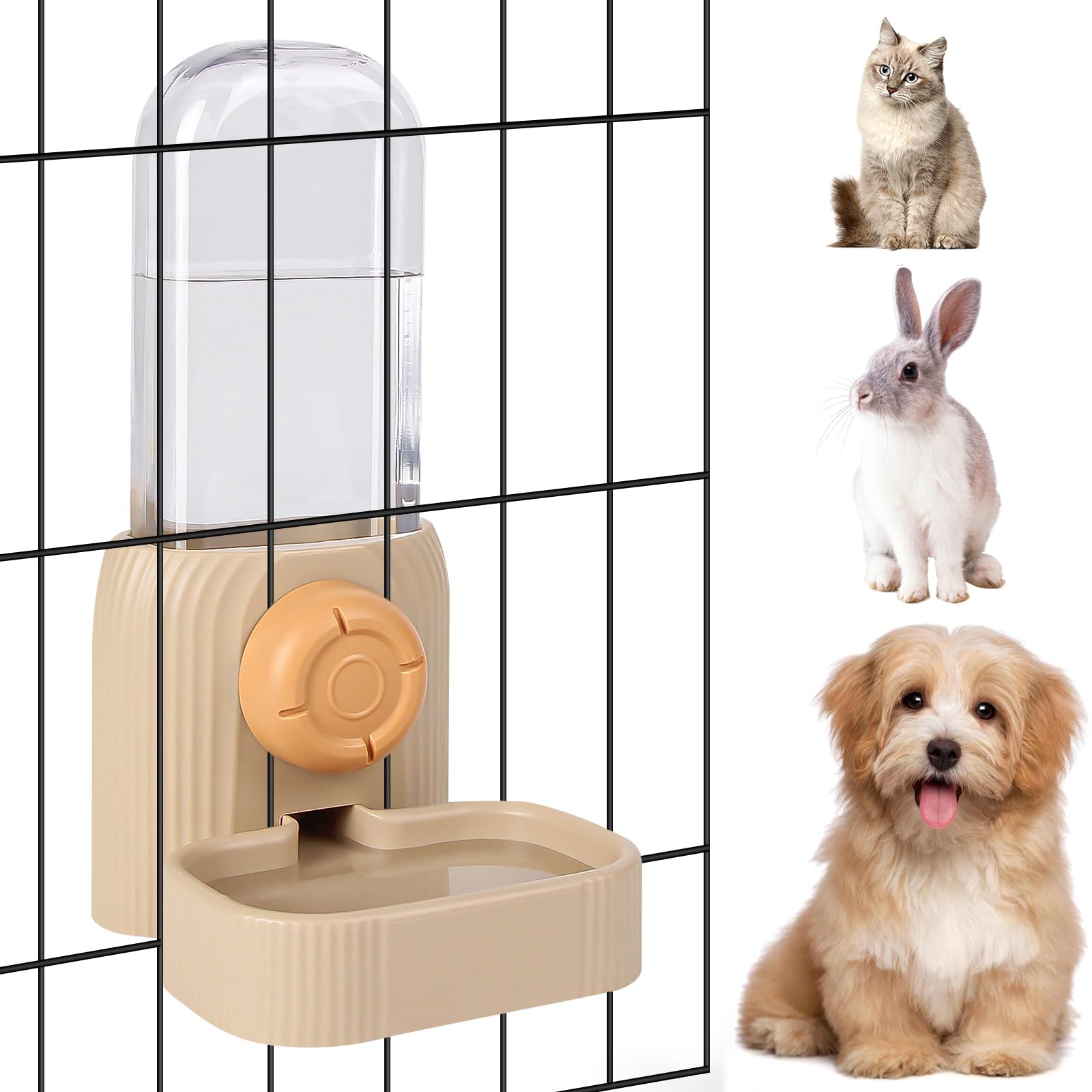 Photo 1 of 20oz Rabbit Water Dispenser, Small Animal Water Bottle No Drip for Guinea Pig, Rabbit, Gravity Cage Pet Water Dispenser for Cats Puppy Ferret (Khaki)