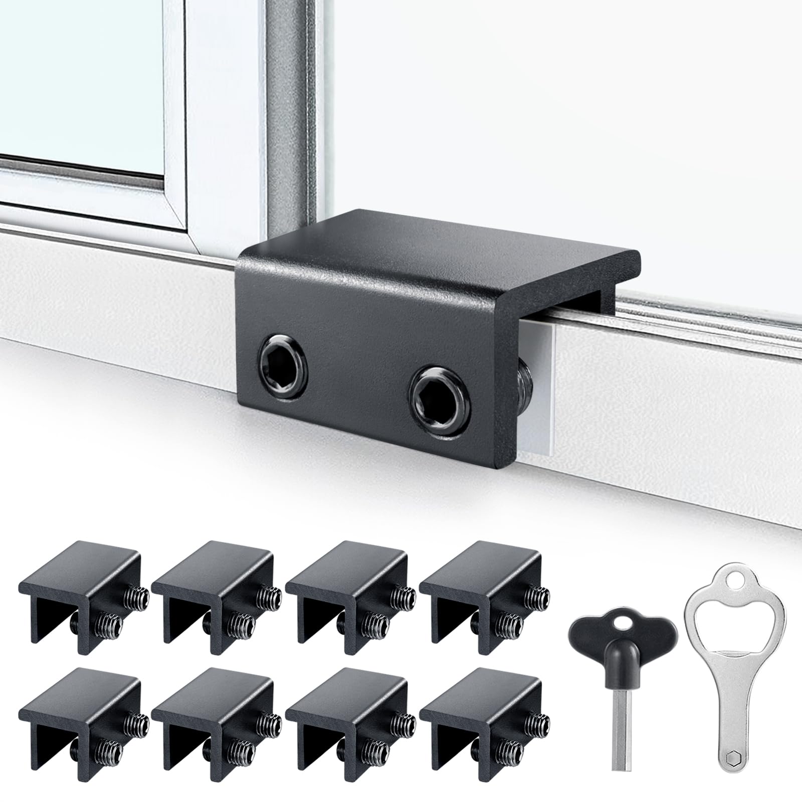 Photo 1 of ZRFCXE Window Locks,8 Pack Sliding Window Locks with Key for Vertical & Horizontal Sliding Windows Doors,Easv to Install,Adjustable Security Window Lock for Patio Bedroom Home and Office (Black)