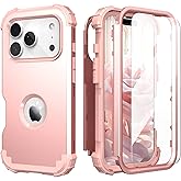 IDweel for iPhone 17 Pro Max Case with Screen Protector for Women, 3 in 1 Shockproof Slim Fit Hybrid Heavy Duty Hard PC Cover Soft Silicone Bumper Full Body Anti-Fingerprint Case, Rose Gold