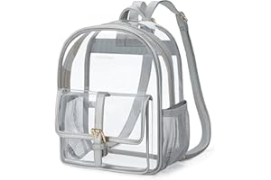 Missnine Clear Backpack Stadium Approved, Heavy Duty PVC Mini Clear Bag with Leather Trim for Concert, Sport Events, Daily, Silver