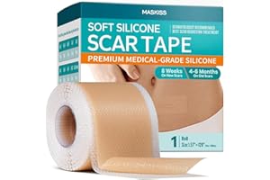 Silicone Scar Tape (1.57 * 120 Inches), Maskiss Silicone Scar Removal Sheets, Scar Tape for Surgical, Keloid, Burns, C-Section, Trauma, Silicone Tape for Scars Reusable, Professional Scar Treatment