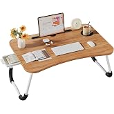 Lap Desk Bed Trays for Eating and Laptops Breakfast in Bed Tray for Sofa/Couch/Study/Reading/Writing with Cup Holder/Drawer On Low Sitting Floor Large Portable Foldable (Walnut Beige)