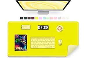 METEOROCK Large Desk Mat 35.4" x 17", PU Leather Desk Pad Protector, Non-Slip Large Mouse Pad for Desk, Waterproof Computer Desk Mat, Office Desk Pad for Keyboard Mouse, Desk Writing Mat (Lemon Yellow)