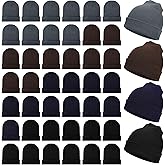 Handepo 48 Pieces Winter Beanies Bulk, Solid Color Beanies, Knitted Beanie Hat, Warm Cozy Cuffed Skull Caps for Adults Women
