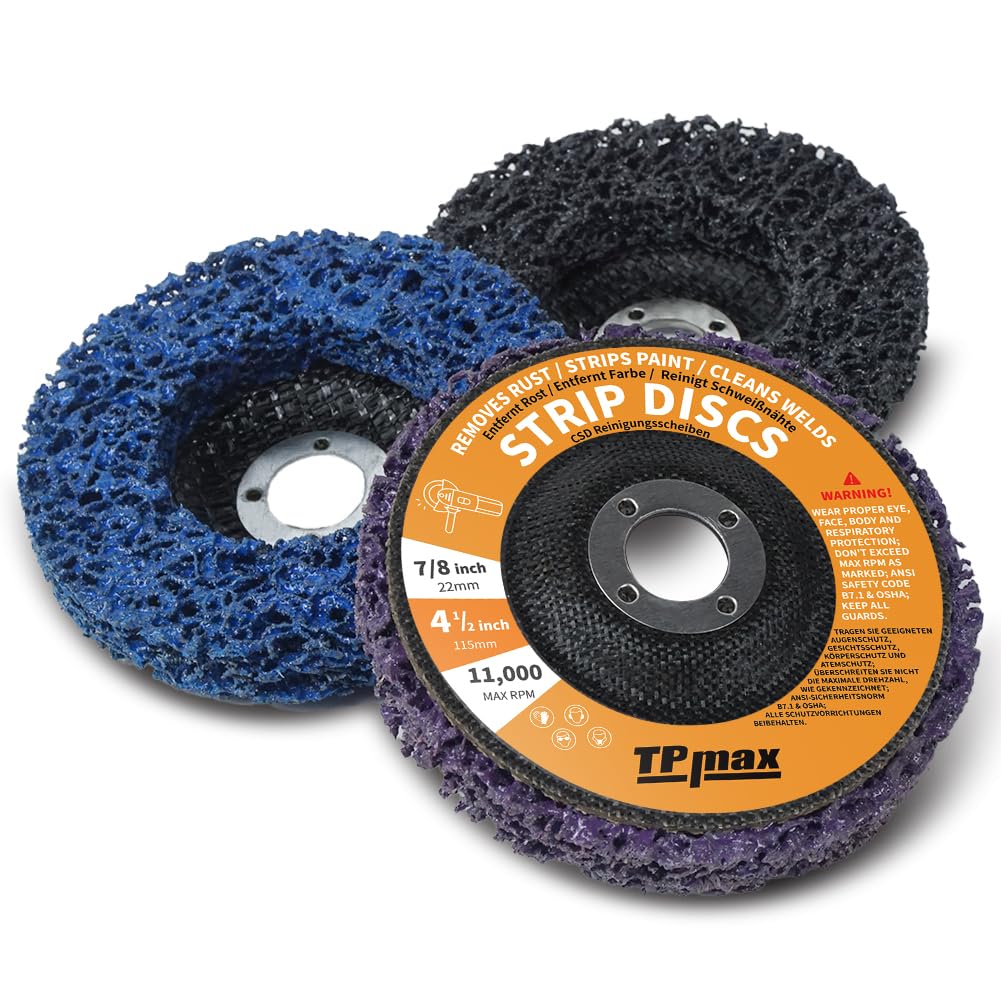 Photo 1 of TPmax 4-1/2" x7/8'' Stripping Discs Rust Remover Wheel Remove Paint and Oxidation Poly Strip Wheel Disc Abrasive Angle Grinding Wheel - 3 Pack(Purple/Blue/Black)