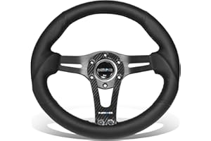 NRG Innovations NRG-RST-002RCF Reinforced Steering Wheel 320mm Sport Lightweight Steering Wheel with Carbon Center Spoke, Black Leather and Rivets