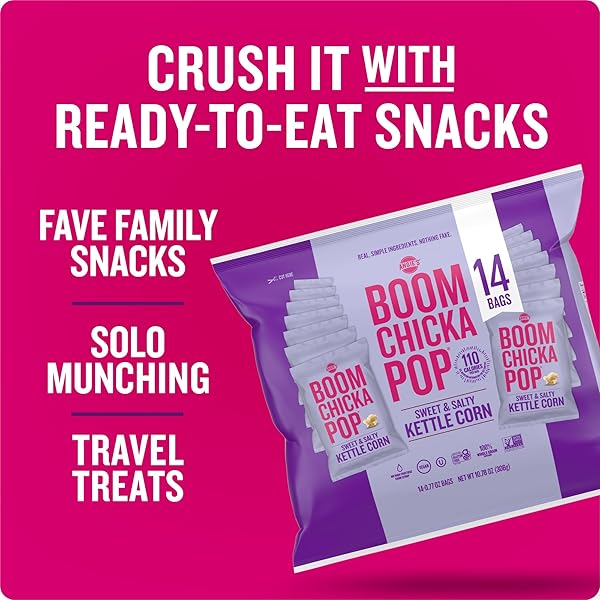 ANGIE’S BOOMCHICKAPOP SWEET & SALTY KETTLE CORN POPCORN, NON-CANDY EASTER BASKET STUFFER, 0.77 OZ. INDIVIDUAL BAG, 14-COUNT