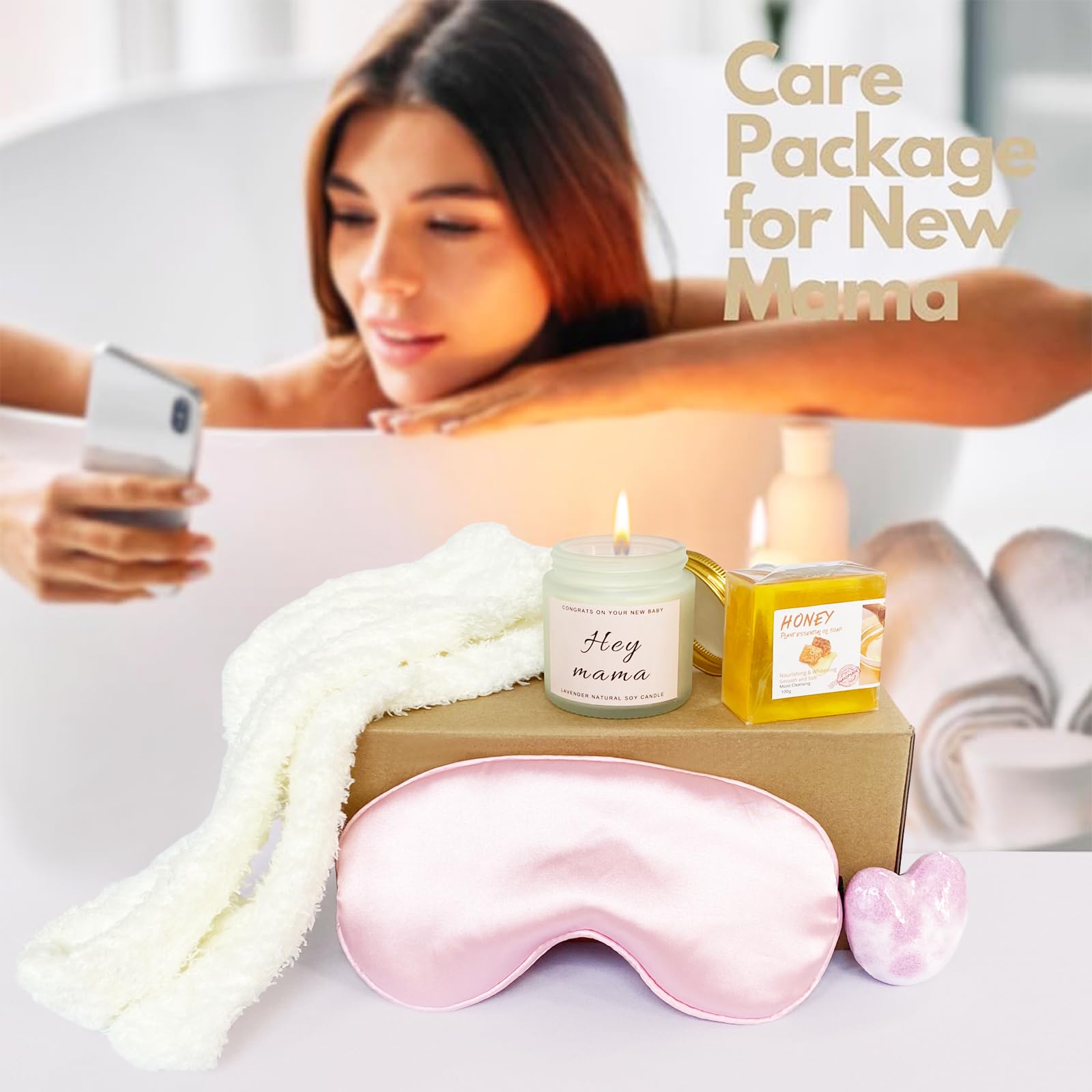 11-Piece New Mom Gifts After Birth for Girls, Pregnancy Gifts for First-Time Moms, Expecting Mom Care Package After Baby(White Bunny)