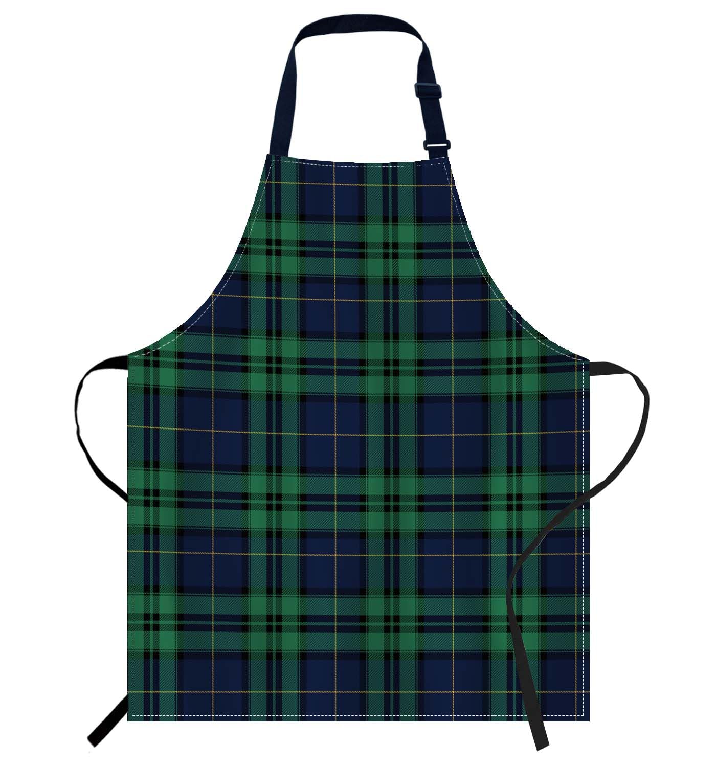 Smooffly Blue & Green Tartan Cooks Apron - Men & Women's Kitchen Aprons, BBQ & Catering Bibs