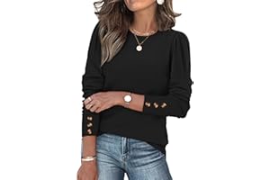 OFEEFAN Long Sleeve Shirts for Women Blouses Dressy Casual Womens Sweaters Puff Sleeve Fashion Clothing Tops with Buttons