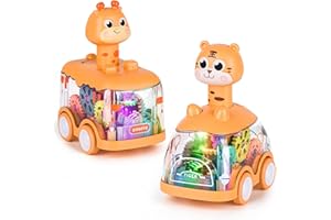 ShinySong Baby Toy Cars Press and Go Car for Toddlers, Light Up Toys Birthday Gifts for Kids Boys Girls, Giraffe & Tiger