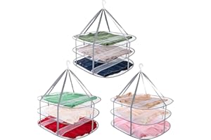 MEYEYAIA 3Pack Sweater Drying Rack Flat Mesh Foldable, 3 Tier Folding Clothes Mesh Dryer Flat with Fixing Band, Large Hanging Collapsible Drying Racks for Laundry Indoor T-Shirt Swimsuit Sweater Underwear