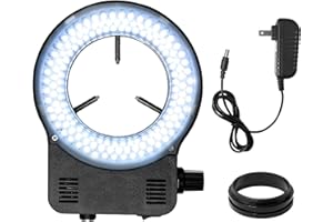 GRINGOO 144 64 LED Ring Light Illuminator for Stereo Microscope, White Adjustable Ring Light Lamp for Industry Monocular Binocular Trinocular Soldering Stereo Repairing Microscope Video Camera (144 LED)