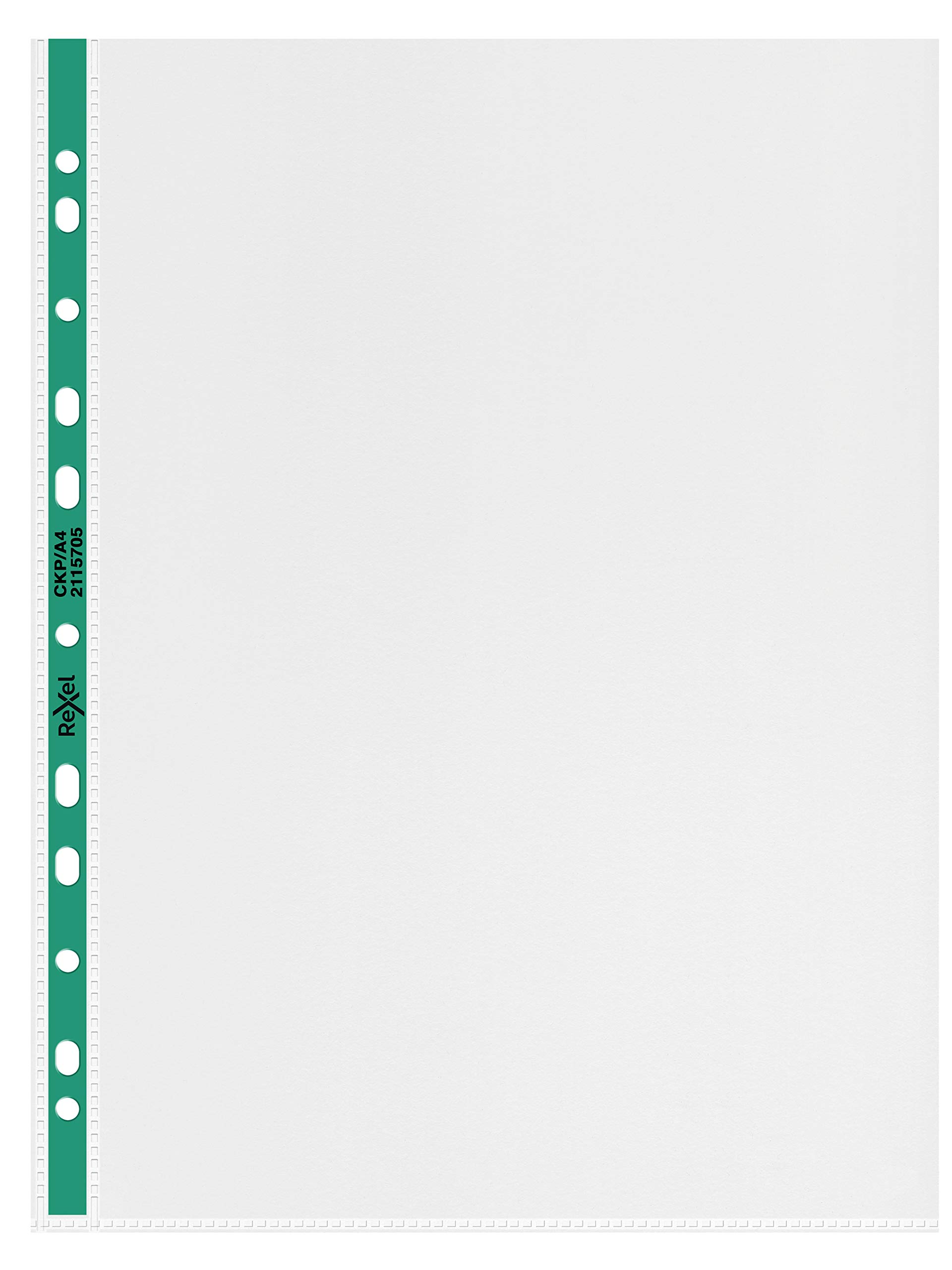 Rexel Copy King A4 Punched Pockets with Green Spine, Glass Clear, Copy Safe, Pack of 25, 2115705