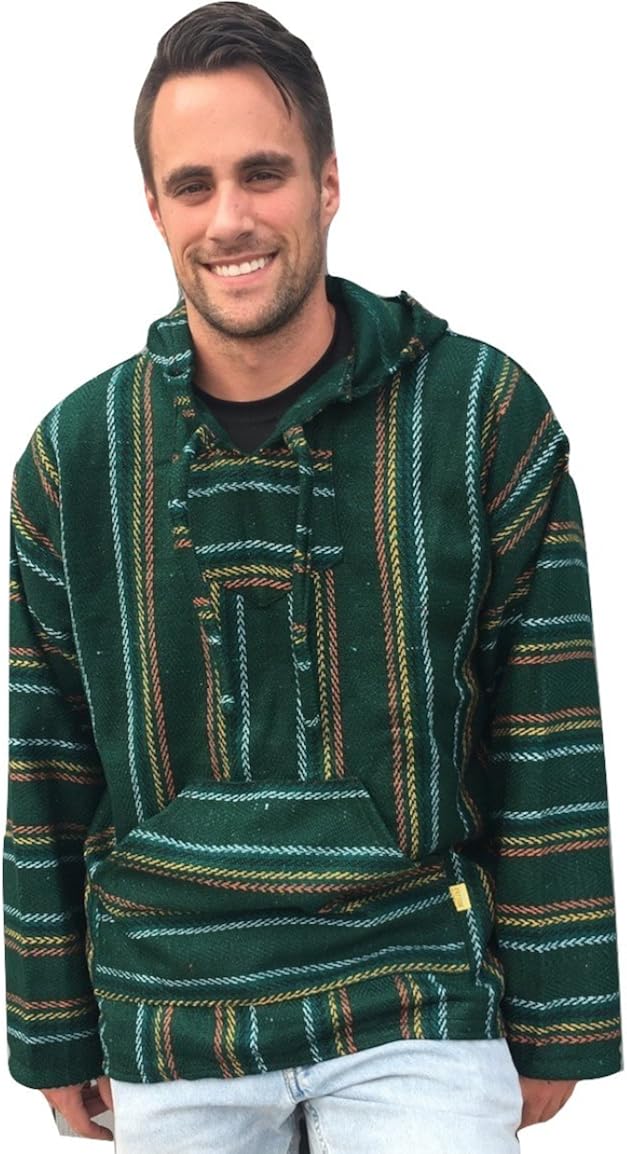 Amazon.com: Baja Hoodie Green Mexican Drug Rug Pullover Poncho ...