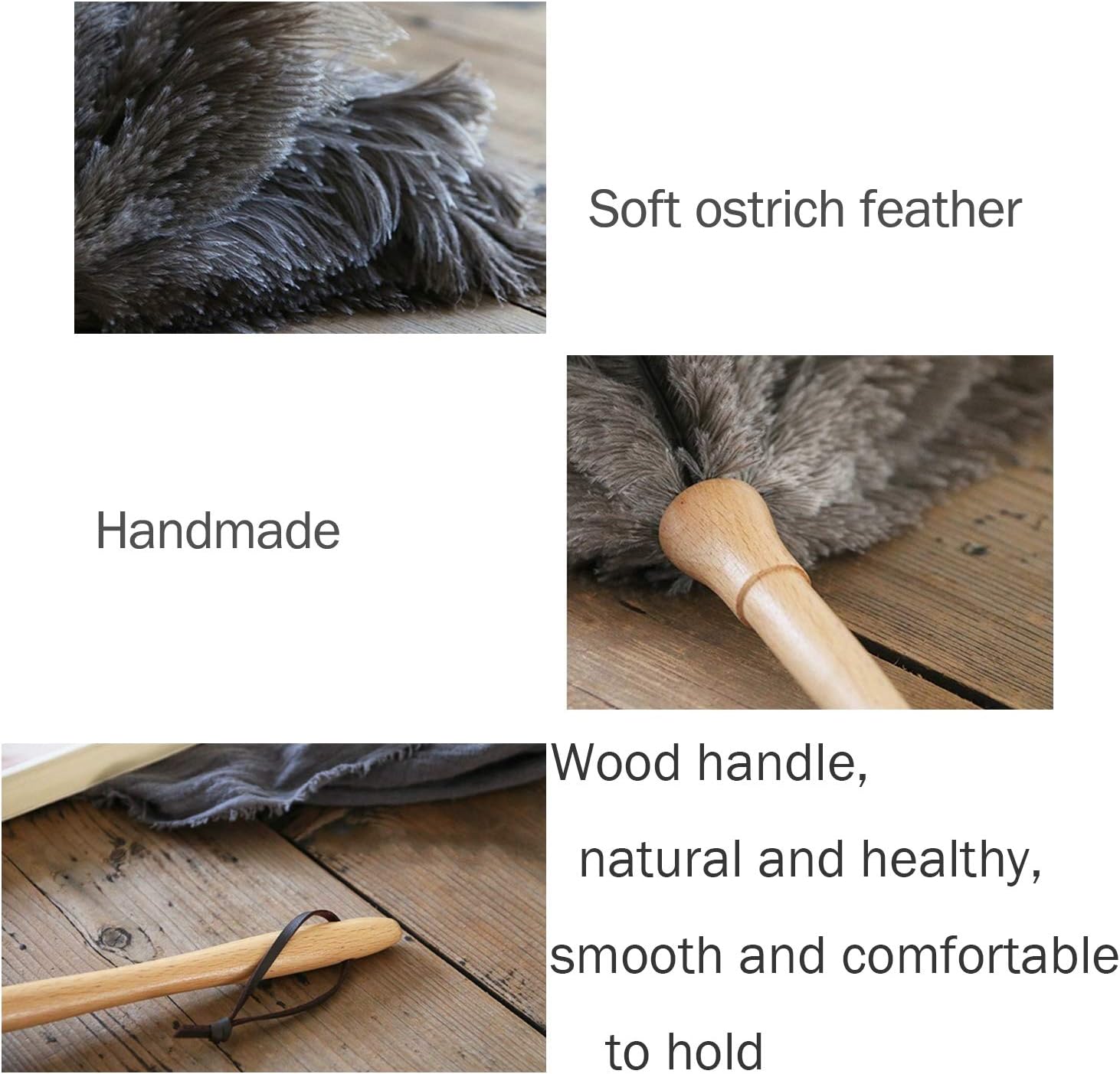 Ostrich Feather Duster,Feather Duster Fluffy Natural Genuine Ostrich Feathers with Wooden Handle and Eco-Friendly Reusable Handheld Ostrich Feather Duster Cleaning Supplies, Gray and Brown(Length 16"): Health & Personal Care