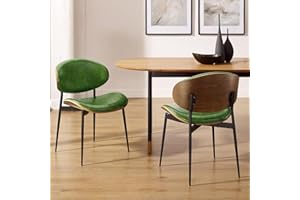 Art Leon Dining Chairs, Set of 2, Walnut Bentwood, Mid Century Modern Chair, Green Faux Leather Kitchen Dining Room Chairs, Accent Chairs for Bedroom