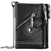 LOUEBICA Wallet for Men Large Capacity RFID Blocking Leather Bifold Wallet with Double Zipper Pockets and Front Zipper Pocket