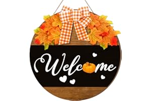 Moucuny Fall Sign for Front Door Autumn Wooden Hanging Sign Hello Fall Wood Welcome Sign with Bow Fall Decorations for Home Farmhouse Welcome Fall Sign for Thanksgiving Home Front Porch Decor