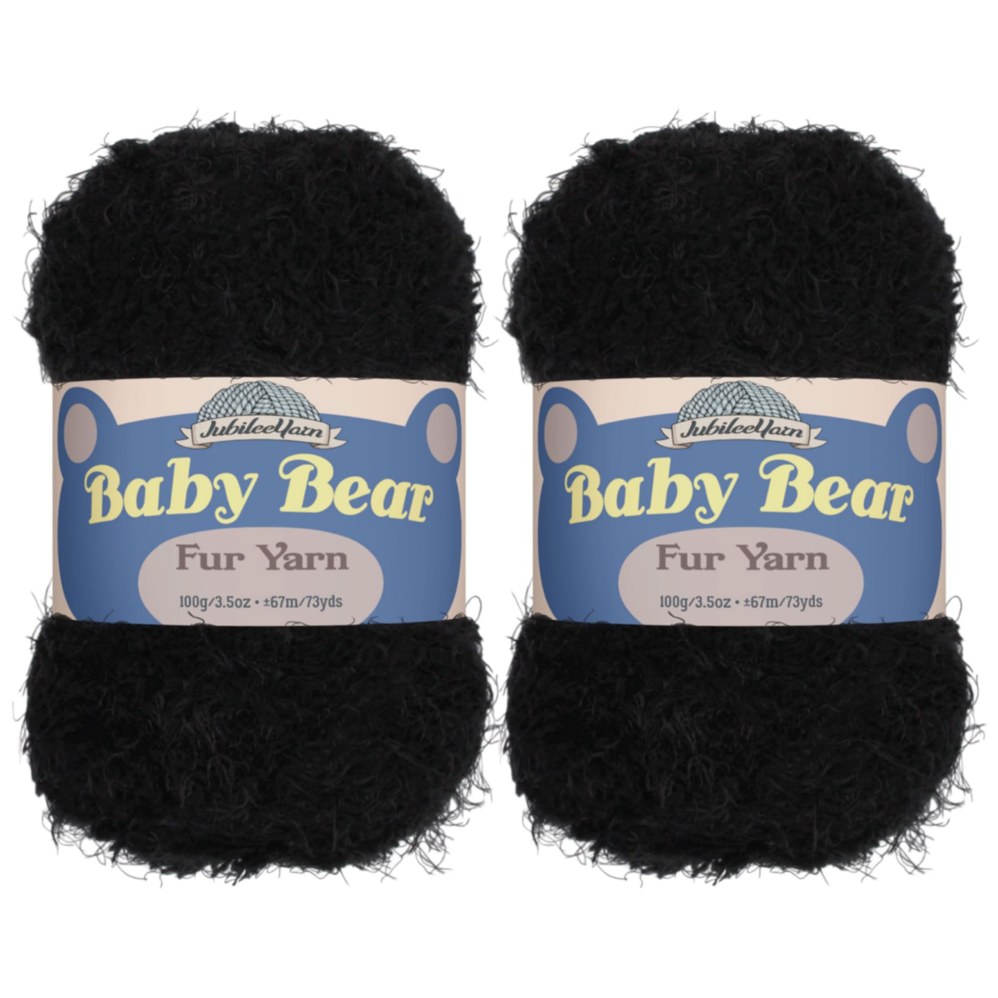 JubileeYarn Baby Bear Yarn - Chunky Weight Polyester Fur - 100g/Skein - Pitch Black - 2 Skeins