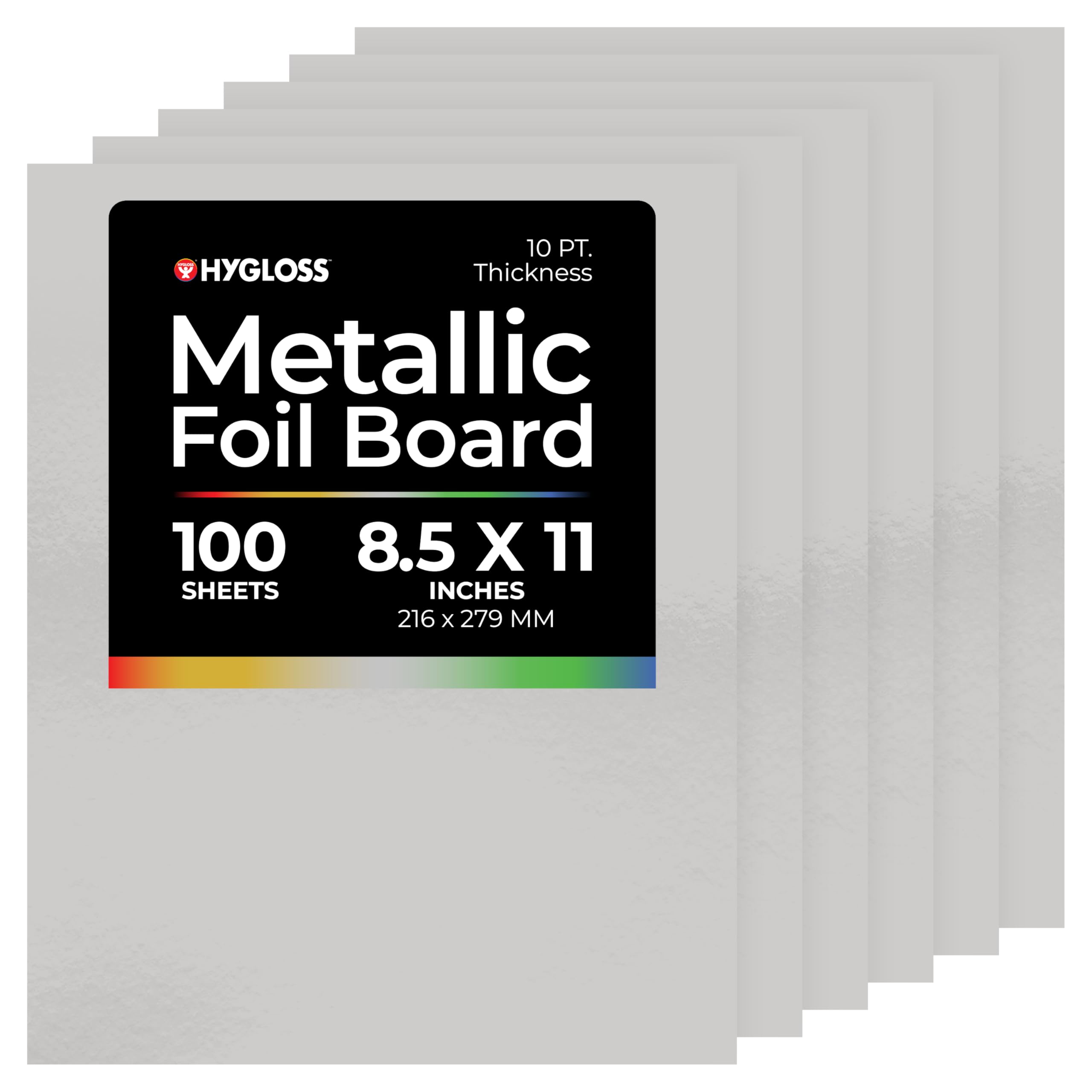Hygloss Metallic Foil Board Stock Sheets, Arts & Crafts, Classroom Activities & Card Making, 100 Pack, 8.5 x 11-Inch, Matte Silver, Paper