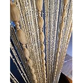 Hysenm Door String 39x79 Inch Curtains Beige Panel Soft Balls Romantic Glitter Fringe Room Divider Home Décor Wedding Girls Bedroom Window Living Room Backdrop Party Doorways Closet Doors, Beige