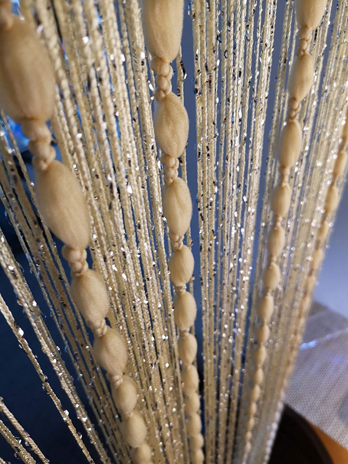 HYSENM Soft Balls String Curtains 39"X79" Fringe Window Panel Fly Screen Room Dividers Curtain for Door Doorways Windows Living Room Bedroom Wedding Party Hotel Restaurant, Beige 39"X79"