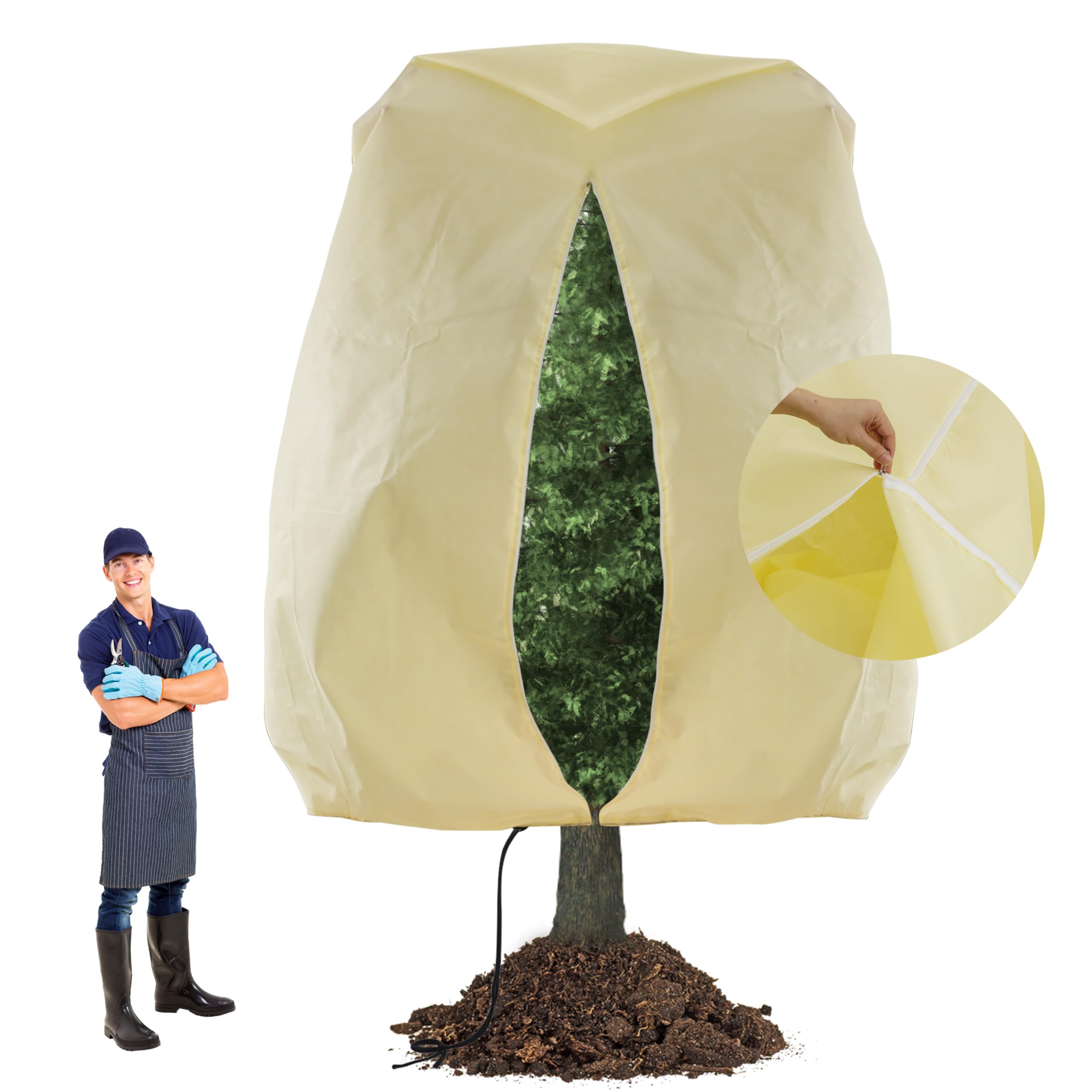 Photo 1 of 120x100 Inch Huge Plant Covers Freeze Protection Frost Cloth for Outdoor Plants,2.82oz/yd² Thickened Winter Tree Covers with Zipper Drawstring,Frost Blanket from Wind,Pest and Animal