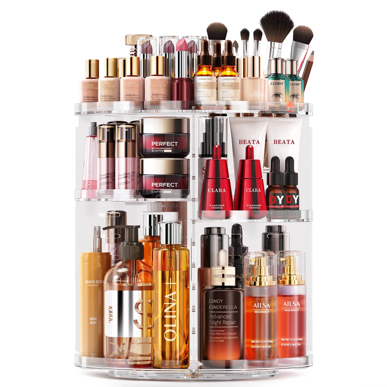 HOOMOOZ 360 Rotating Makeup Organiser, 7 Adjusatble Layers Cosmetic Organiser, Large Capacity Skincare Spinning Holder, Beauty Standing for Dressing Table, Bathroom, Bedroom，Clear