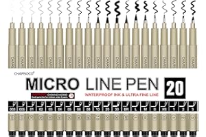 CHARSOCO Black Micro Pens Set - 20 Sizes (0.15mm to 5mm) - Waterproof Archival Ink for Fine Art, Illustration, Sketching, Ani
