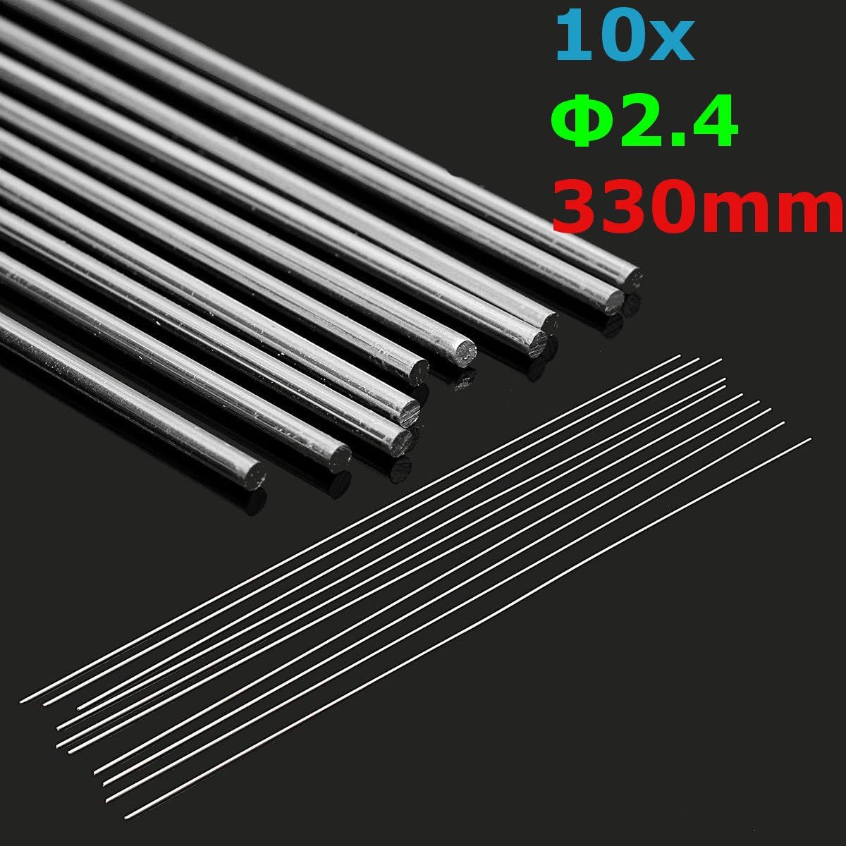 MASUNN 10Pcs 2.4 Mmx330Mm Aluminio Aleación Plata TIG Relle