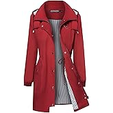 Bloggerlove Womens Raincoats Waterproof with Hood Trench Coats Lined Windbreaker Travel Jacket Wine Red L