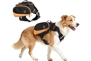MOYSOON Dog Backpack for Medium & Large Dogs, Detachable Side Bags, Quick-Poop Bag Dispenser | No-Pull Adjustable Harness for Large-Chested Breeds | Non-Slip Handle for Hiking, Walking, Outdoor Adventures（S）