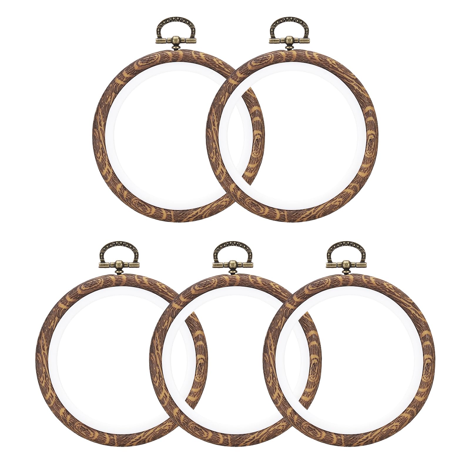 PATIKIL 4inch Embroidery Hoops, 5Pieces Imitated Wood Circle Frame Cross Stitch Hoop Ring for Embroidery Art Craft Sewing Ornaments Hanging Decoration