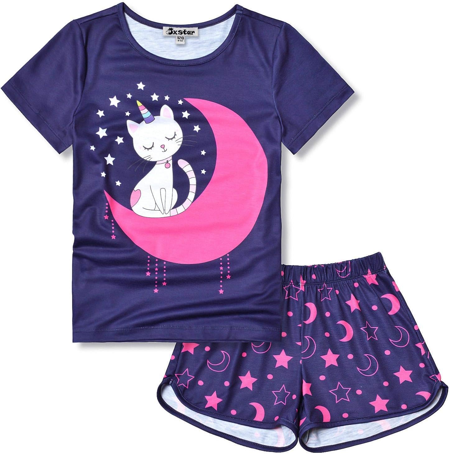 JxstarClassic Girls Short-Sleeved Pajamas Two-Piece Summer Pj Sets 3-13Y