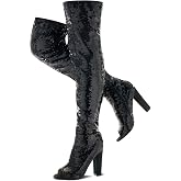 KHPAERMEI Sparkly Thigh High Boots for Women Sexy Sequin Over The Knee High Boots Party Prom Open Toe Chunky High Heels